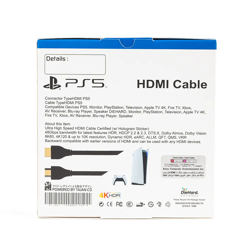 کابل HDMI سونی PS5 اورجینال پکدار؛ نمای 2